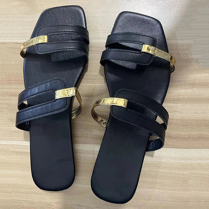 Ladies Flat Summer Slippers with Open Toe – Avianne-Black-3-State of Style