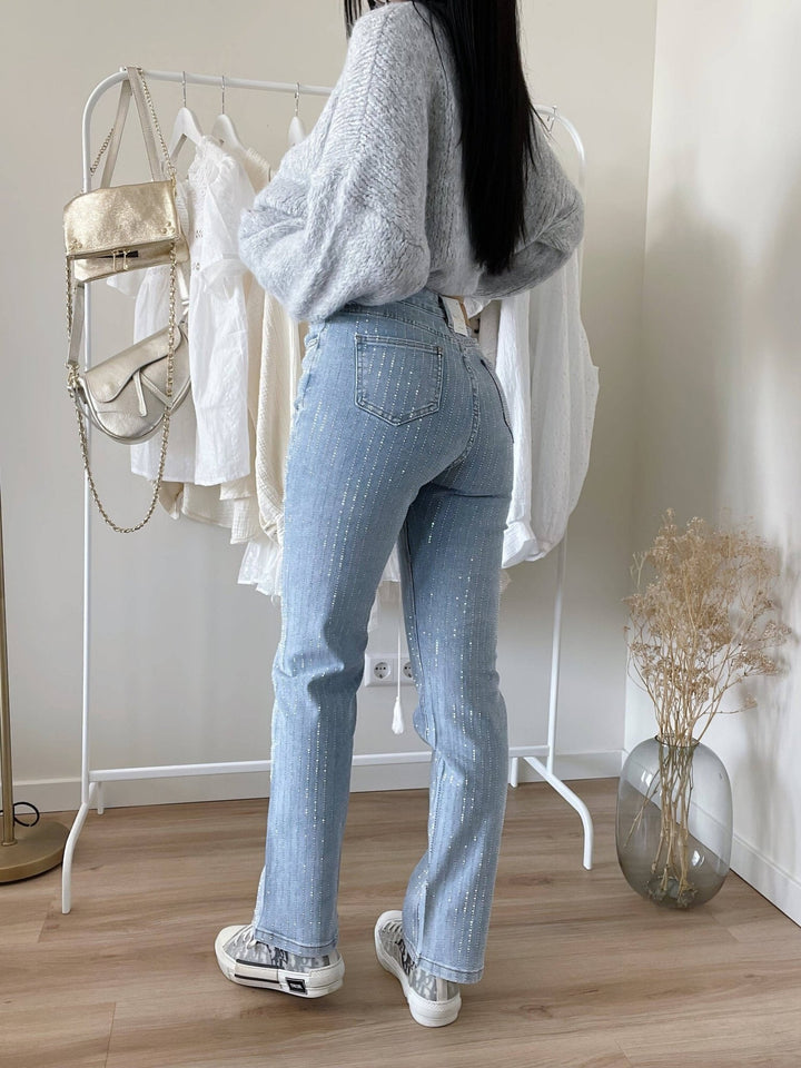 Ladies Glitter Jeans for a Sparkling Look - Jade-Blue Grey-S-The Livary