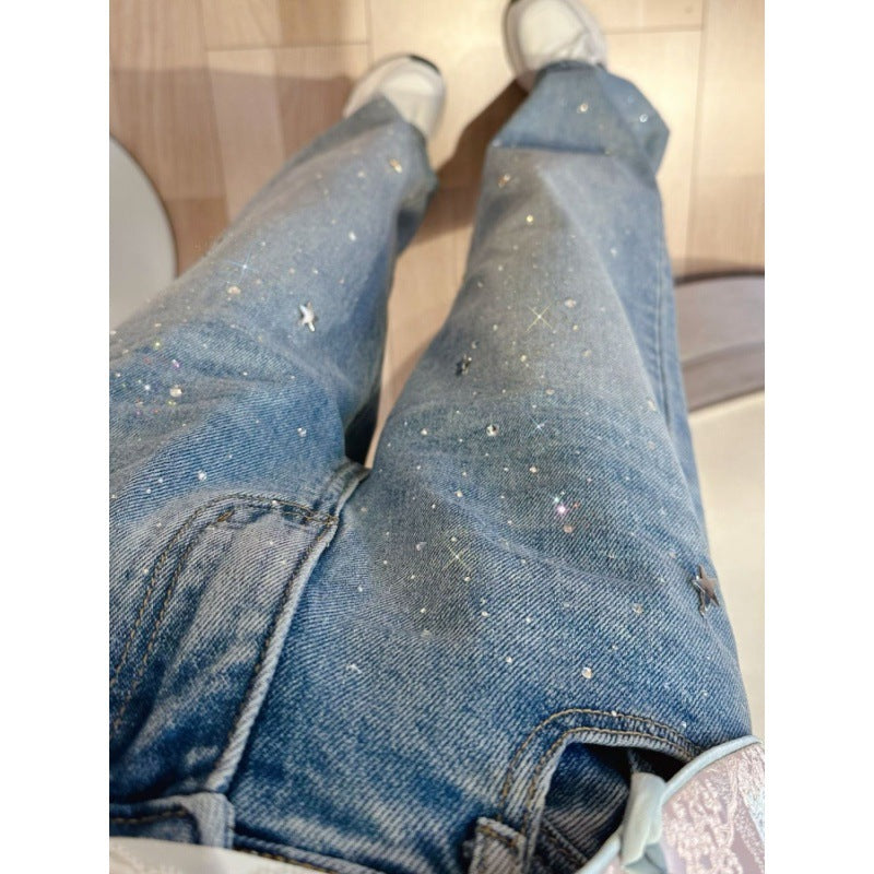Shiny Green Women's Glitter Jeans - Pexav
