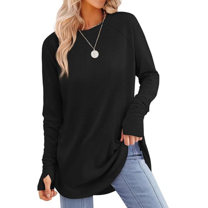 Ladies Long Sleeve Tunic Top with Thumbholes - Tamari-Black-S-Nora Luxe