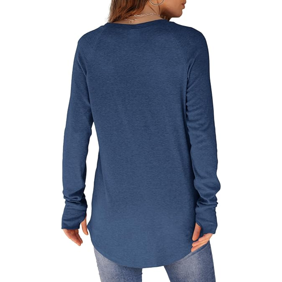Ladies Long Sleeve Tunic Top with Thumbholes - Tamari-White-S-Nora Luxe