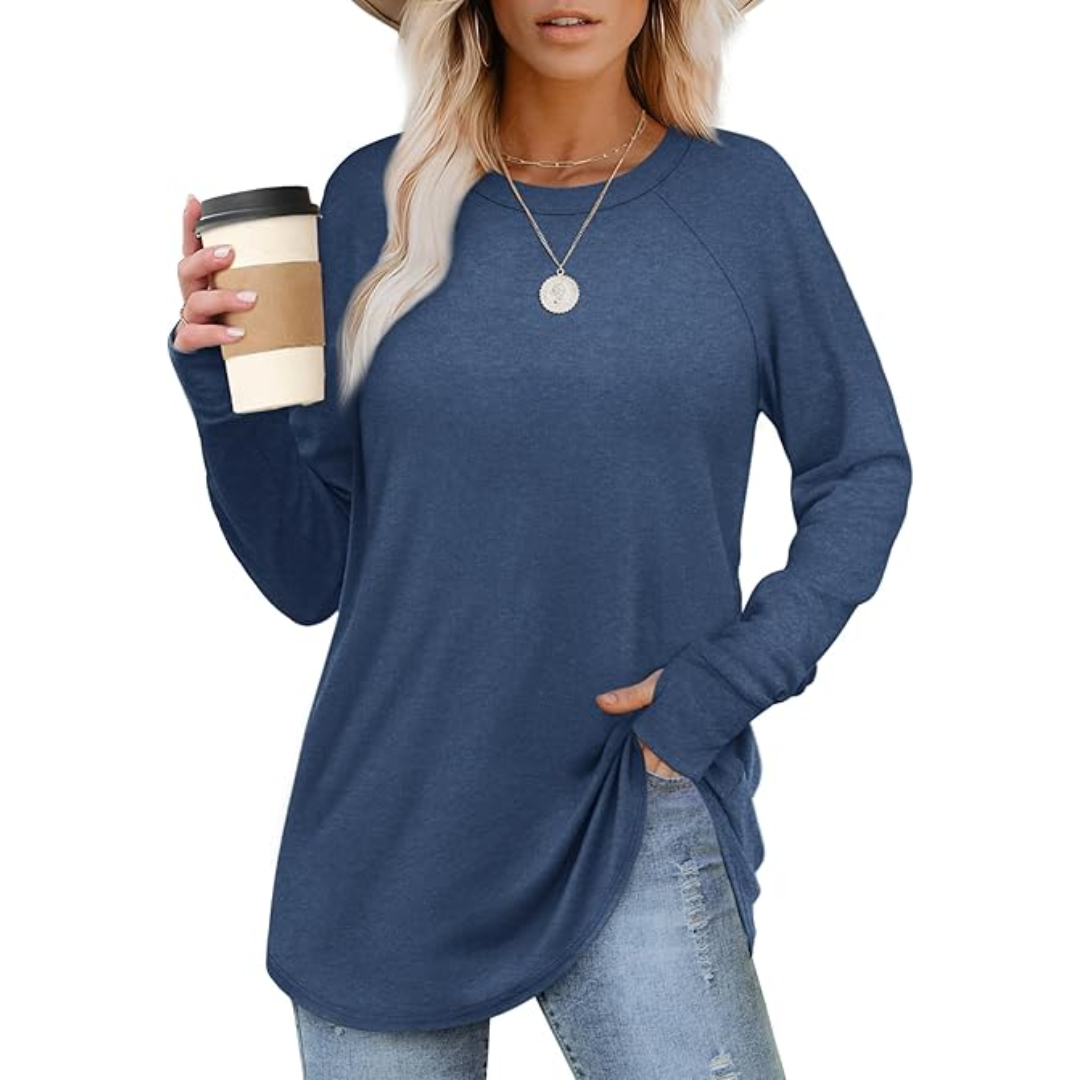 Ladies Long Sleeve Tunic Top with Thumbholes - Tamari-White-S-Nora Luxe