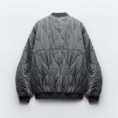Ladies Oversized Grey Bomber Jacket - Alexa-Gray-XS-Nora Luxe