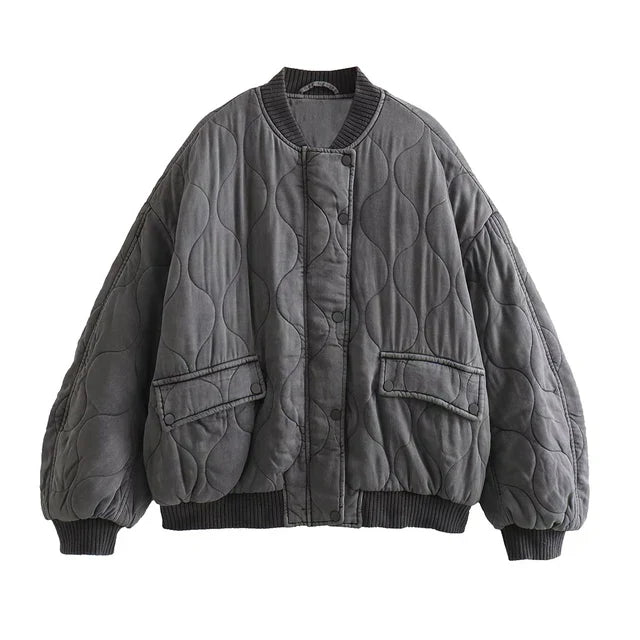 Women's Large Grey Bomber Coat - Pexav