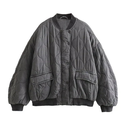 Women's Large Grey Bomber Coat - Pexav