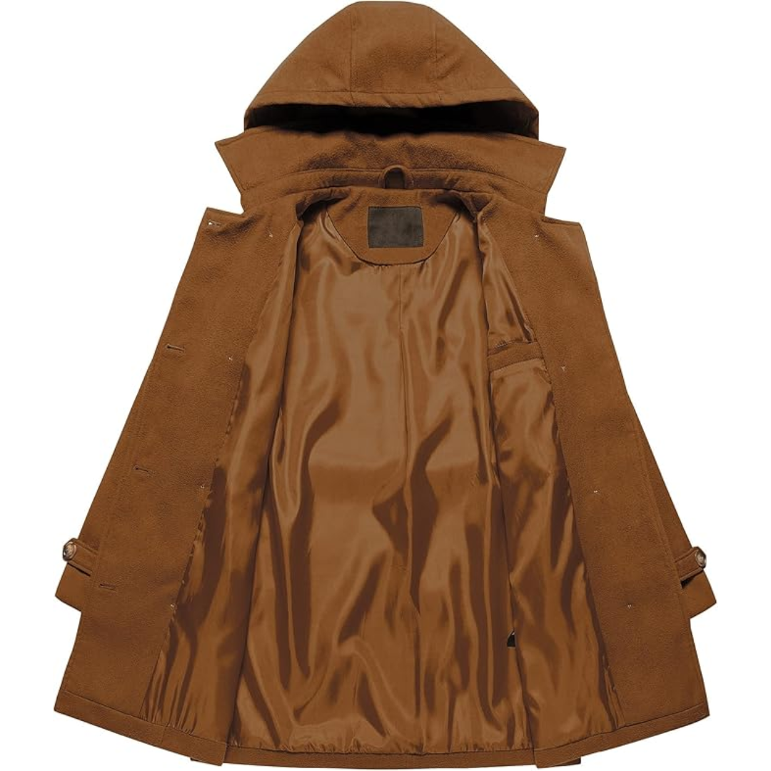 Ladies Padded Winter Trench Coat with Hood - Nina-Black-S-Nora Luxe