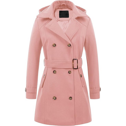 Ladies Padded Winter Trench Coat with Hood - Nina-Pink-S-Nora Luxe