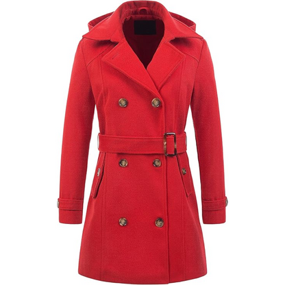 Ladies Padded Winter Trench Coat with Hood - Nina-Red-S-Nora Luxe