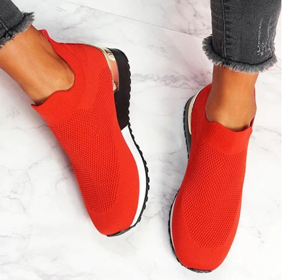 Ladies Slip-On Sneakers - FlexiStep-Red-2.5-Nora Luxe