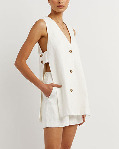 Women's Summer Vest and High Waist Shorts Set - Pexav