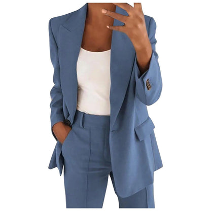 Ladies' Suit Set with Blazer and Trousers in Plain Colour - MiraSet-Blue-S-Nora Luxe
