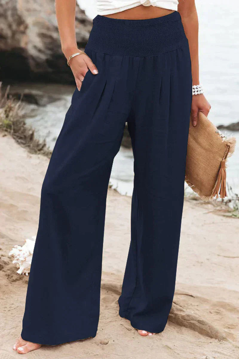 Ladies' Summer Linen Trousers with Airy Cut and Relaxed Fit – Alvera-Blue-S-Nora Luxe