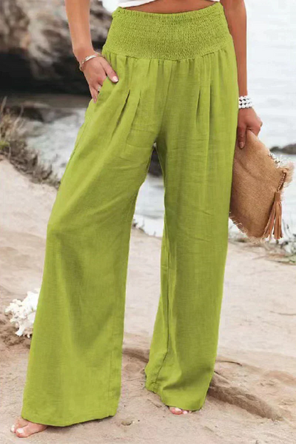 Ladies' Summer Linen Trousers with Airy Cut and Relaxed Fit – Alvera-Green-S-Nora Luxe