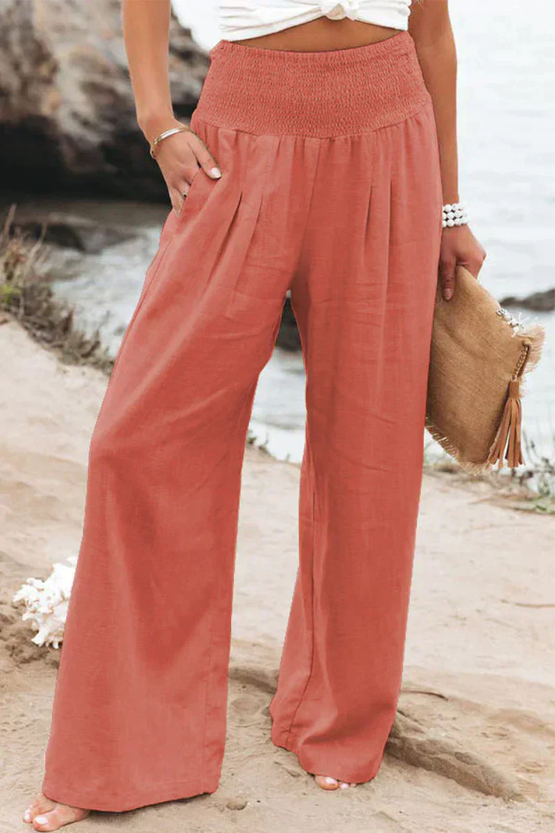 Ladies' Summer Linen Trousers with Airy Cut and Relaxed Fit – Alvera-Orange-S-Nora Luxe