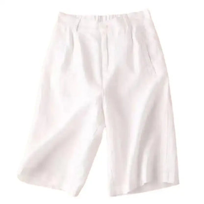 Ladies' summer shorts made of linen-cotton blend in knee length – Elvira-White-S-Nora Luxe