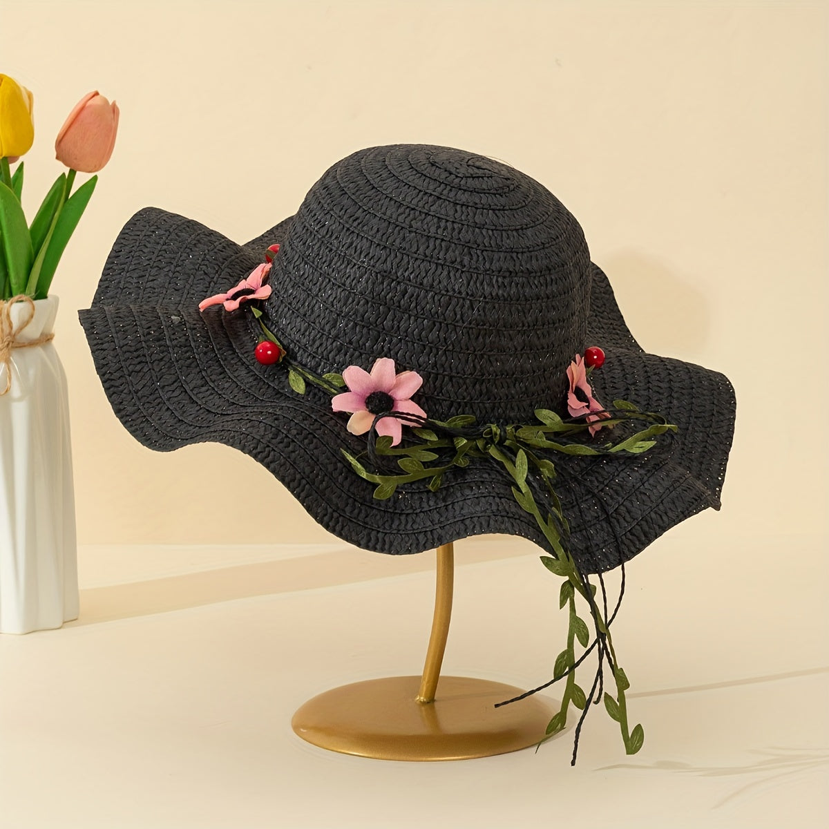 Women's Floral Wide Brim Summer Hat - Pexav