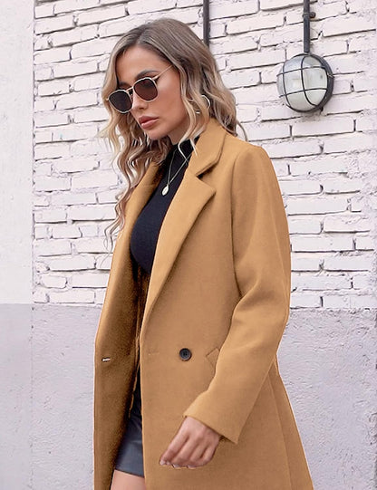 Ladies' Winter Wool Coat with Notch Lapels - Sofia-Beige-XS-Nora Luxe