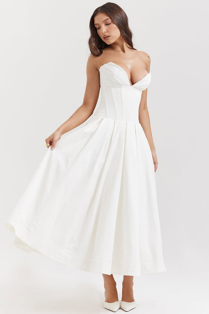 Sleeveless Midi Dress for Women - Satin A-Line Gown