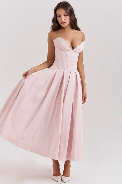 Sleeveless Midi Dress for Women - Satin A-Line Gown