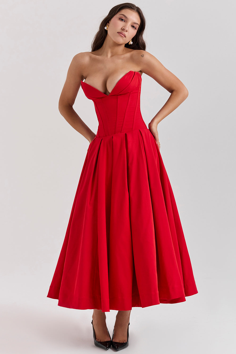 Sleeveless Midi Dress for Women - Satin A-Line Gown