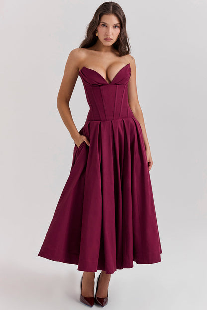 Sleeveless Midi Dress for Women - Satin A-Line Gown