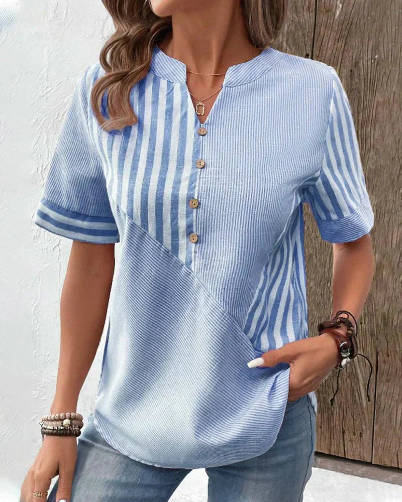 Casual Short Sleeve Striped Women's Shirt