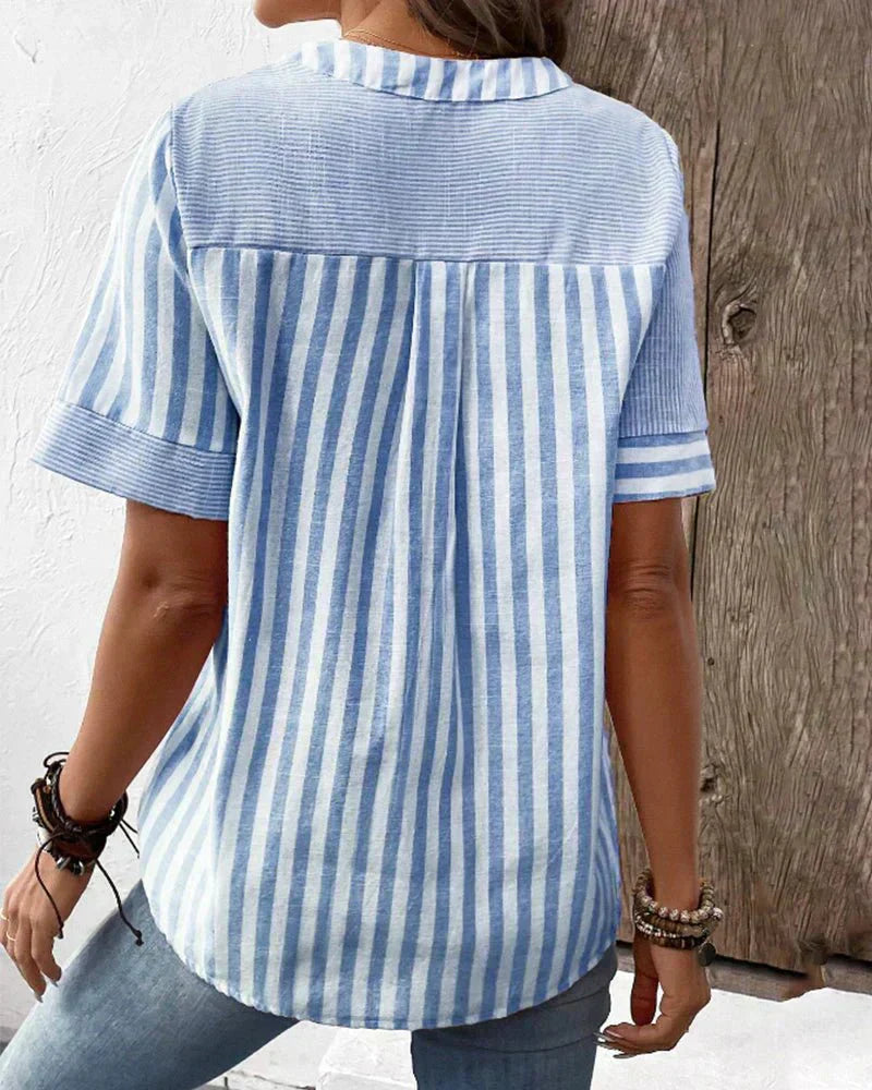 Casual Short Sleeve Striped Women's Shirt