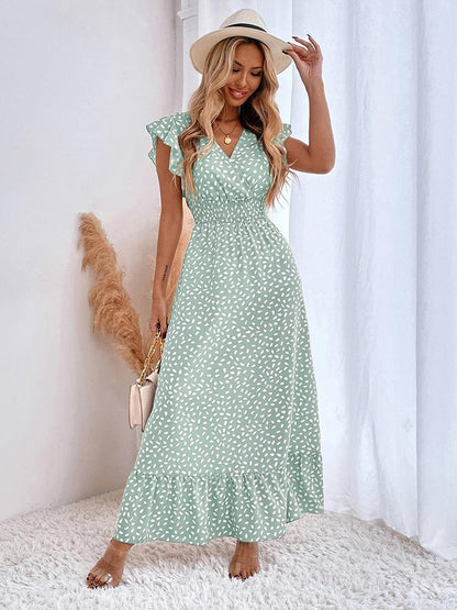 Image of Lana | Women's V-Neck Ruffle Sleeve Maxi Dress