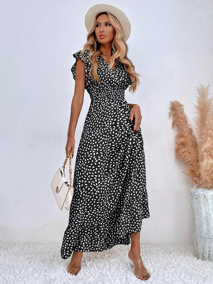 Elegant V Neck Ruffle Maxi Dress for Women - Olytrend