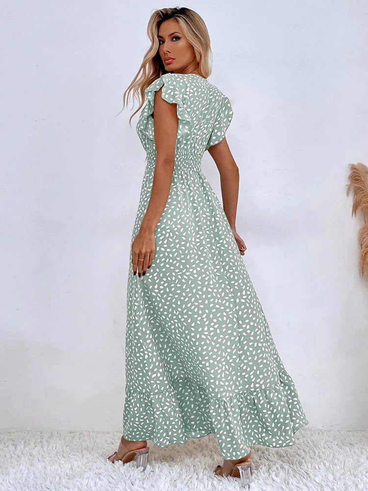 Image of Lana | Women's V-Neck Ruffle Sleeve Maxi Dress