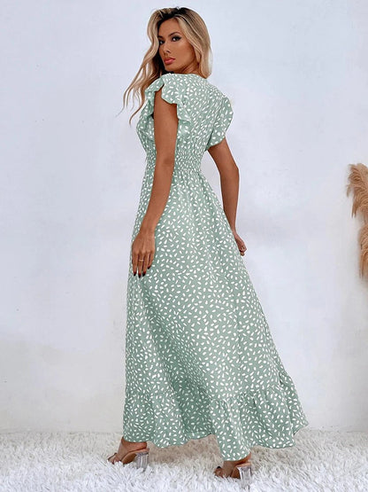 Image of Lana | Women's V-Neck Ruffle Sleeve Maxi Dress
