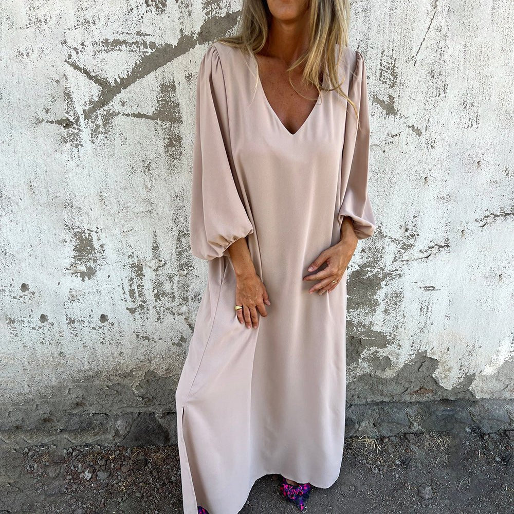 Elegant Long Maxi Dress with Side Pockets - Olytrend