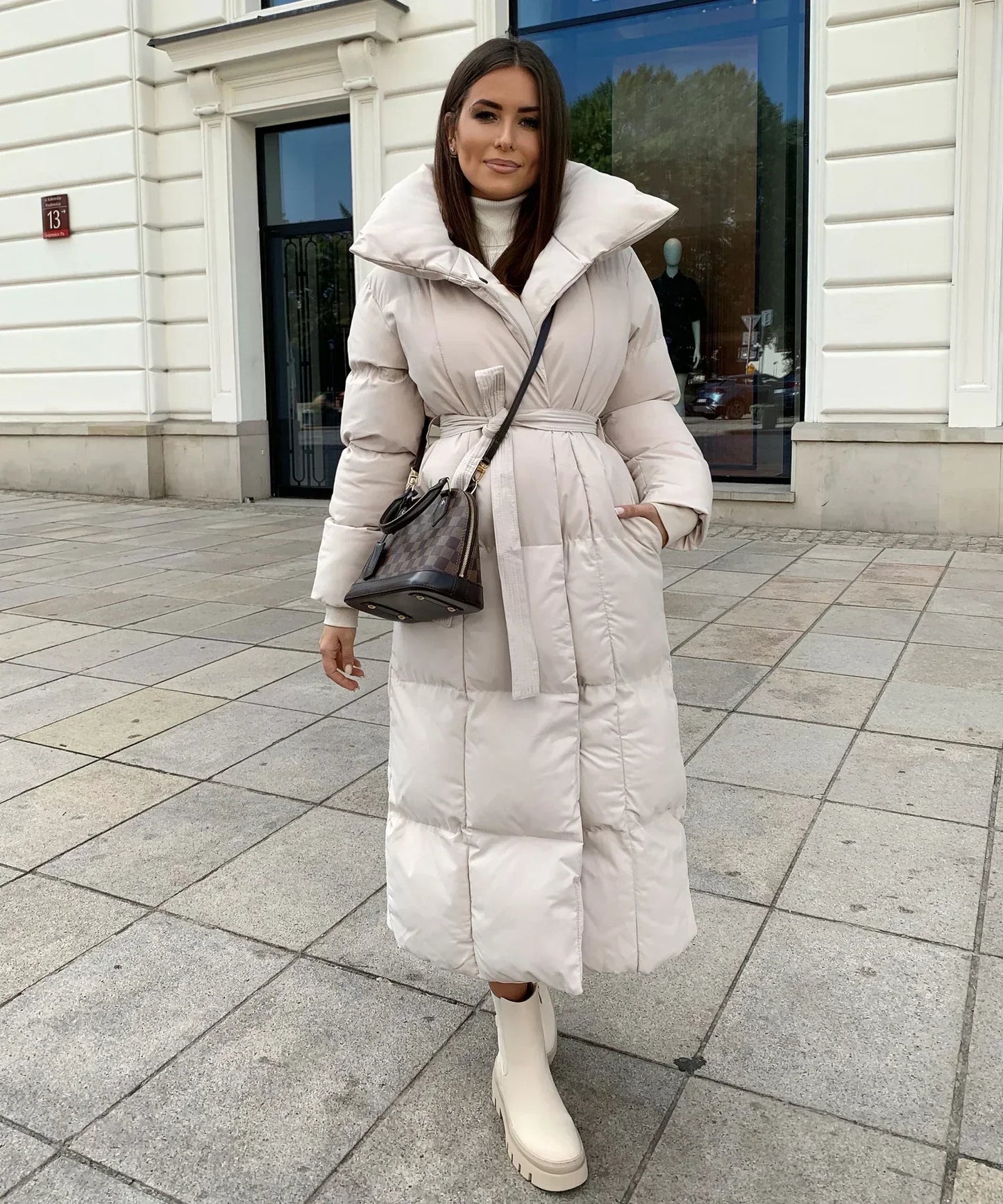 Warm Women's Parka Coat with Adjustable Waist Belt - Nocini