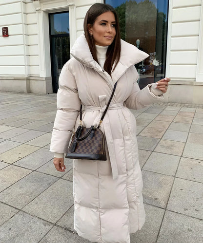 Warm Women's Parka Coat with Adjustable Waist Belt
