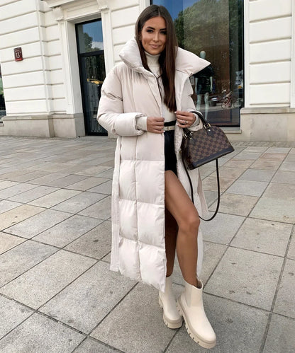 Warm Women's Parka Coat with Adjustable Waist Belt
