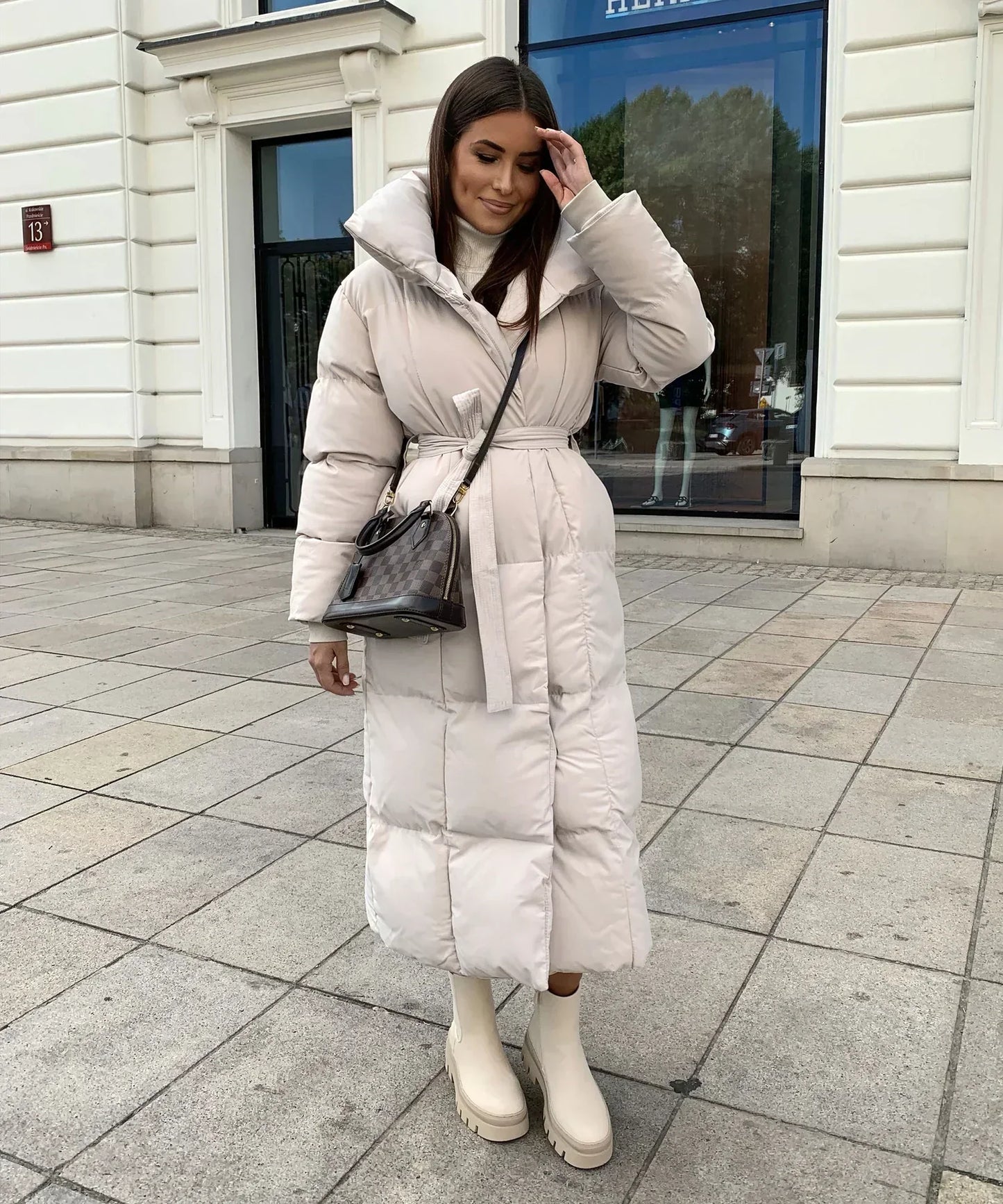 Warm Women's Parka Coat with Adjustable Waist Belt