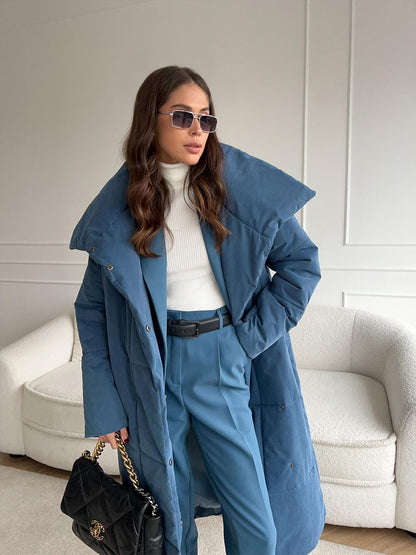 Warm Women's Parka Coat with Adjustable Waist Belt