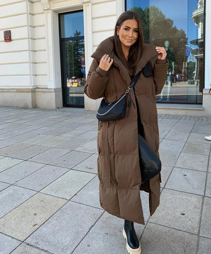 Warm Women's Parka Coat with Adjustable Waist Belt