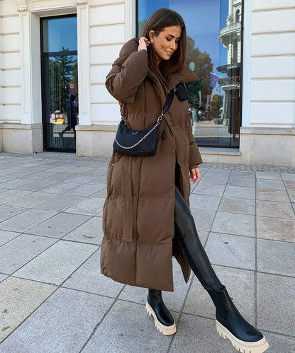 Warm Women's Parka Coat with Adjustable Waist Belt
