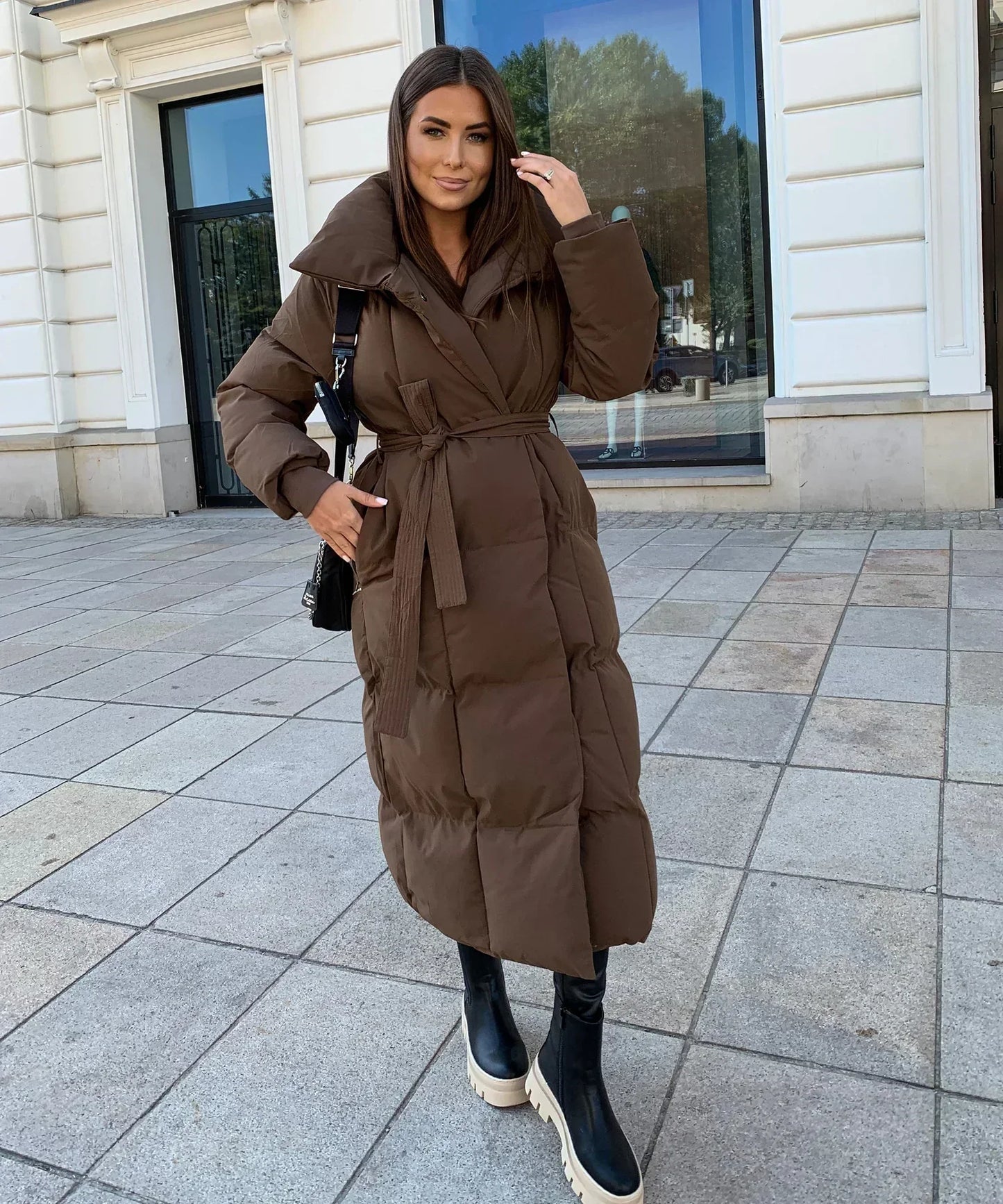 Warm Women's Parka Coat with Adjustable Waist Belt