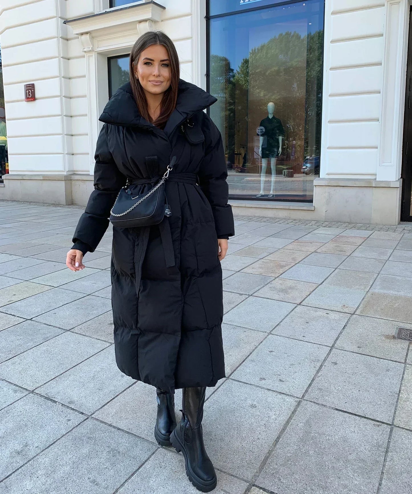 Warm Women's Parka Coat with Adjustable Waist Belt