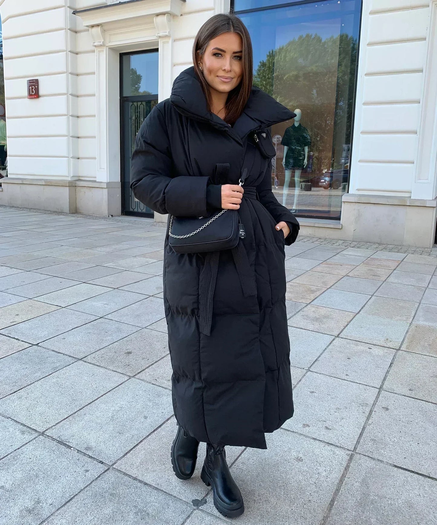 Warm Women's Parka Coat with Adjustable Waist Belt
