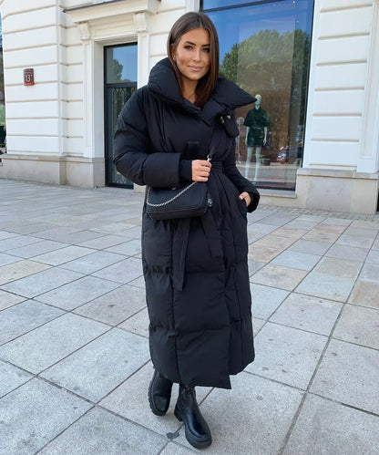 Warm Women's Parka Coat with Adjustable Waist Belt