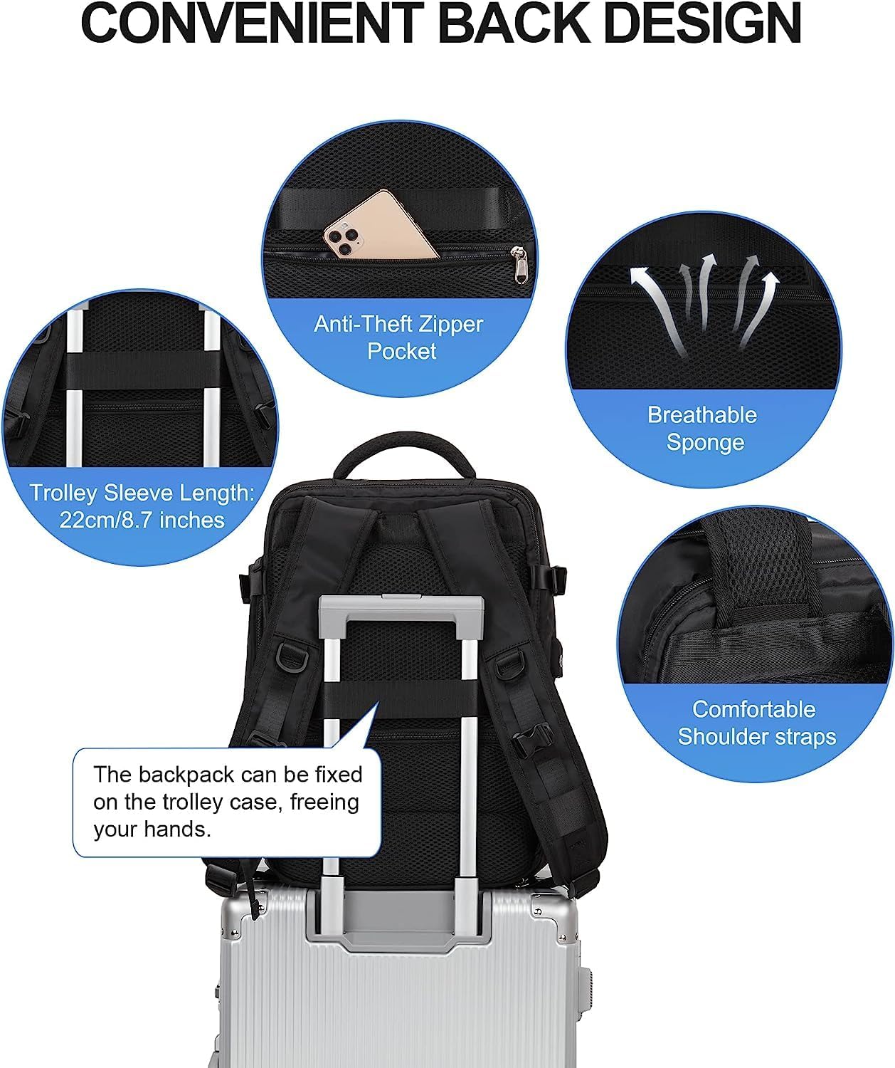 Waterproof 40L Laptop Backpack with USB Charger Pocket