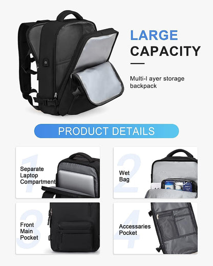 Waterproof 40L Laptop Backpack with USB Charger Pocket