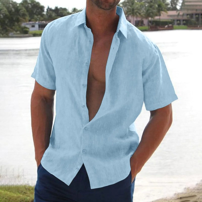 Relaxed Fit Linen Short Sleeve Mens Shirt
