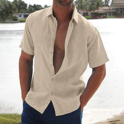 Relaxed Fit Linen Short Sleeve Mens Shirt