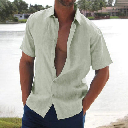 Relaxed Fit Linen Short Sleeve Mens Shirt