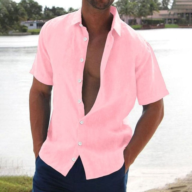 Relaxed Fit Linen Short Sleeve Mens Shirt - Nocini