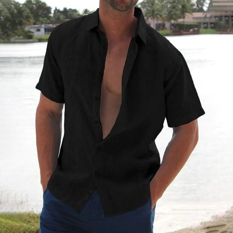 Relaxed Fit Linen Short Sleeve Mens Shirt
